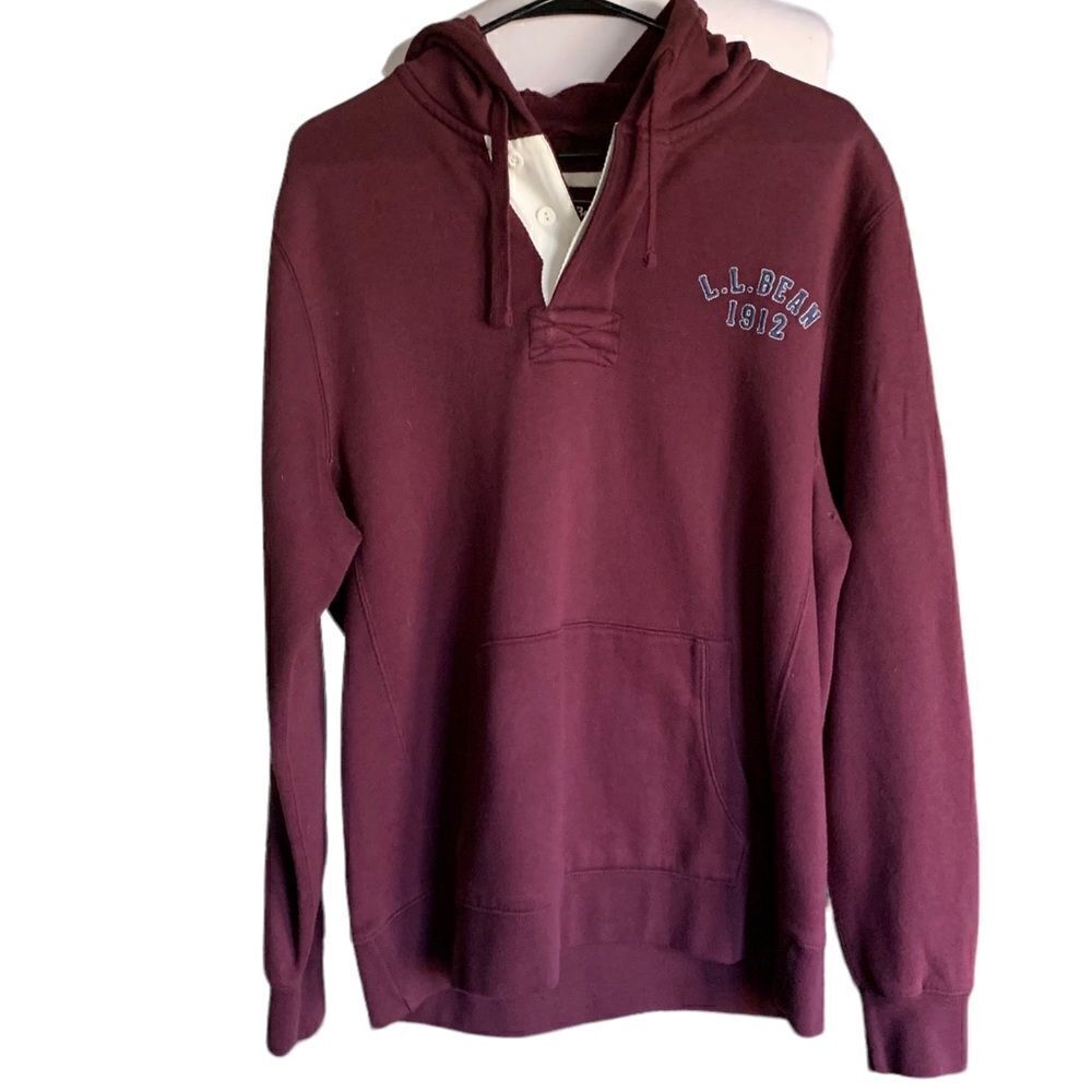 LL Bean 1912 Womens Pullover Hooded Sweatshirt Wine Burgundy Sz M